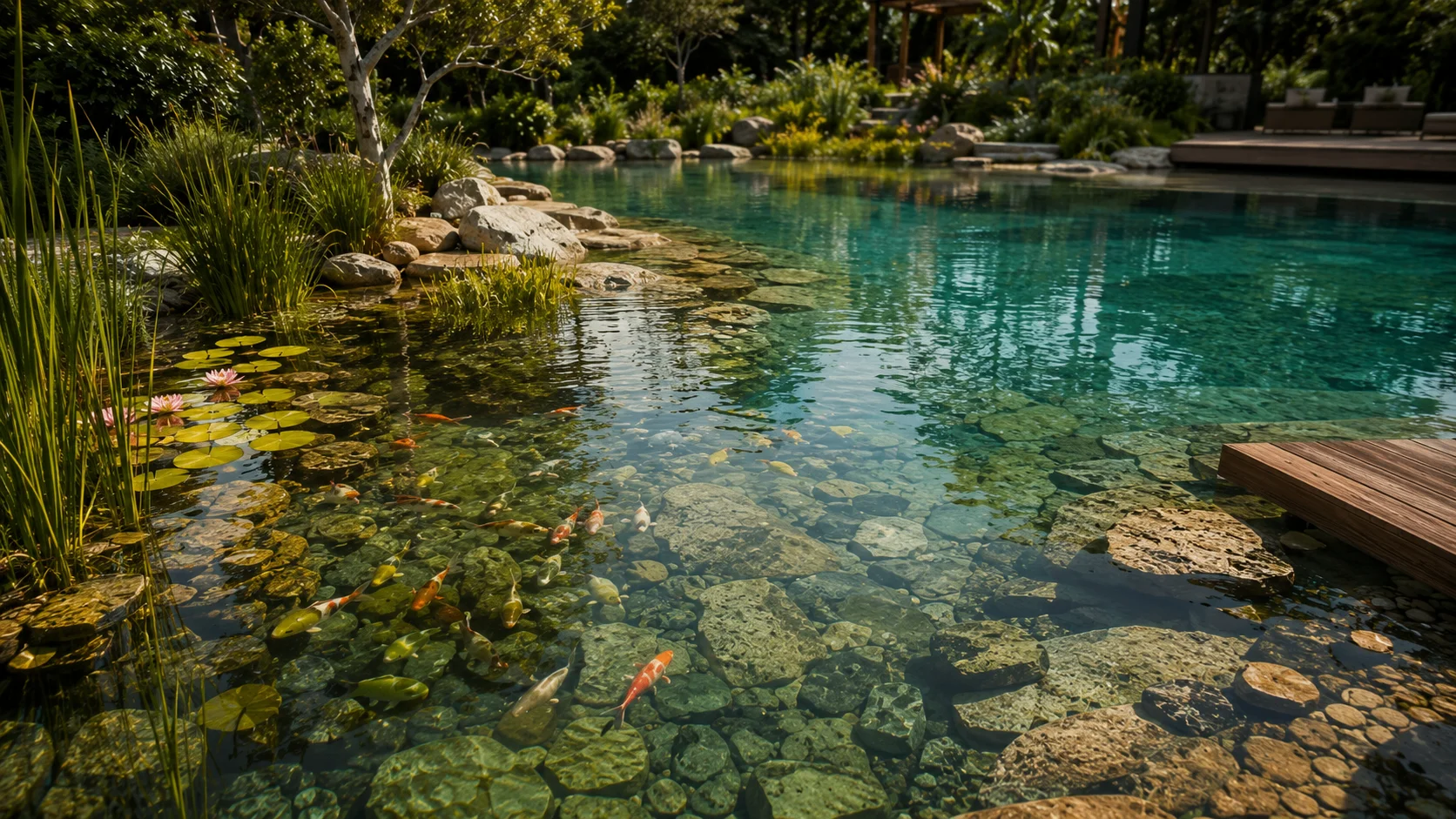 Lago natural com carpas